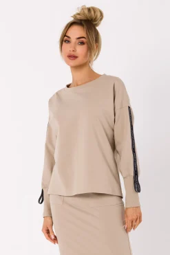Bluza z lampasami na rękawach - beżowa