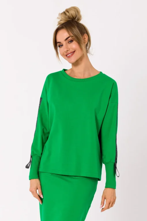 Bluza z lampasami na rękawach - soczysto-zielona