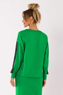 Bluza z lampasami na rękawach - soczysto-zielona