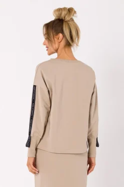 Bluza z lampasami na rękawach - beżowa