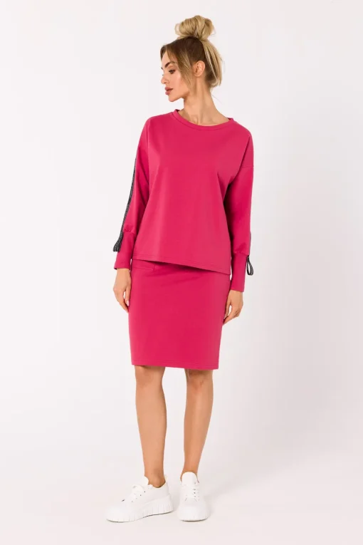 Bluza z lampasami na rękawach - koralowa