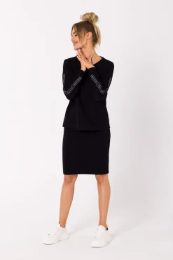 Bluza z lampasami na rękawach - czarna