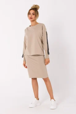 Bluza z lampasami na rękawach - beżowa
