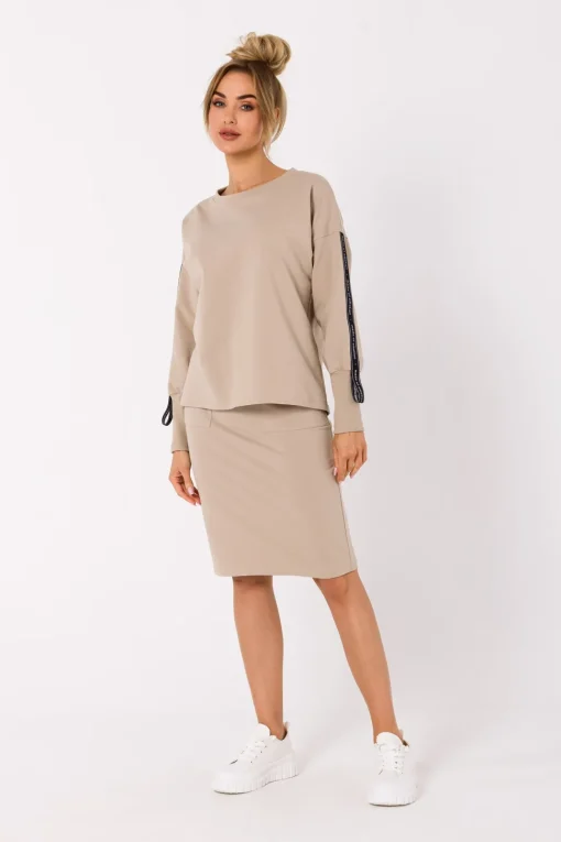 Bluza z lampasami na rękawach - beżowa
