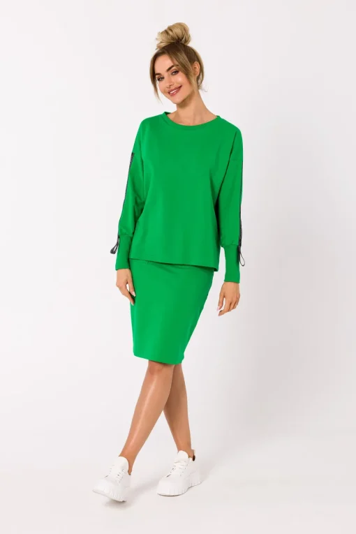 Bluza z lampasami na rękawach - soczysto-zielona