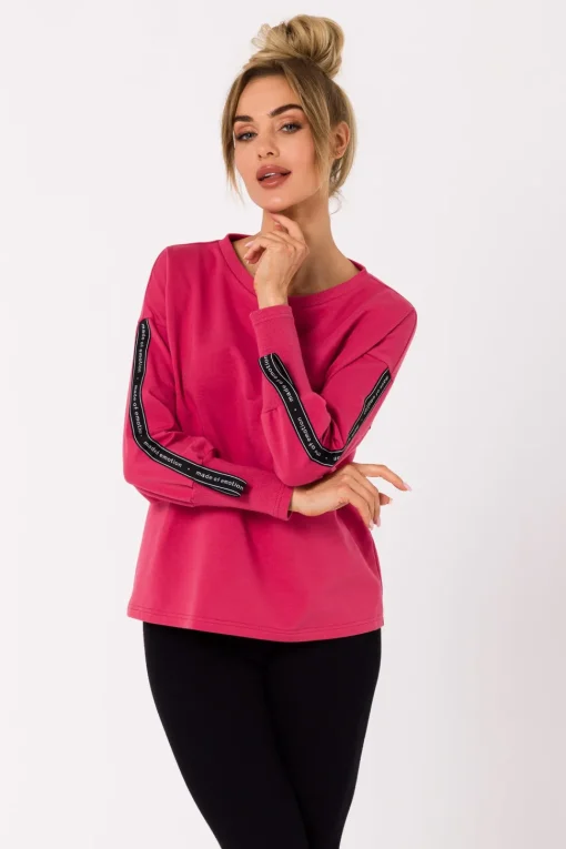 Bluza z lampasami na rękawach - koralowa