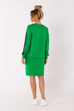Bluza z lampasami na rękawach - soczysto-zielona