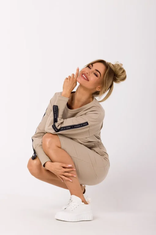 Bluza z lampasami na rękawach - beżowa