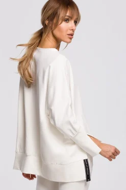 Bluza z rozcięciami na bokach i lampasem - ecru