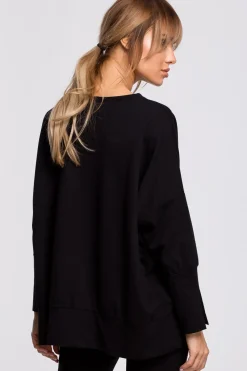 Bluza z rozcięciami na bokach i lampasem - czarna
