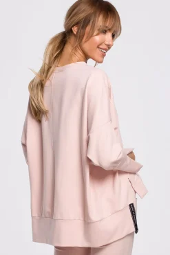 Bluza z rozcięciami na bokach i lampasem - cukierkowo-różowa