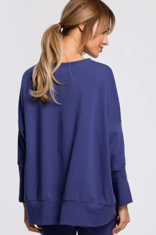 Bluza z rozcięciami na bokach i lampasem - indygo