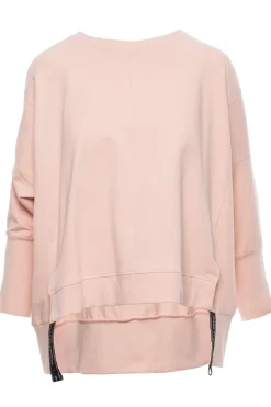 Bluza z rozcięciami na bokach i lampasem - cukierkowo-różowa