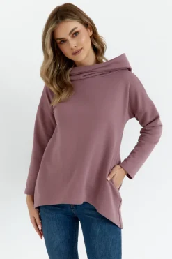 Bluza z szerokim kołnierzem i kapturem - wrzosowa