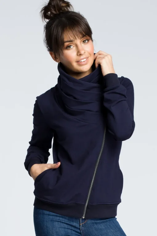 Bluza z ukośnym zamkiem - granatowa