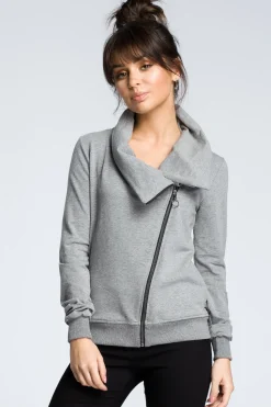 Bluza z ukośnym zamkiem - szara