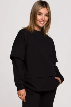 Bluza z warstwowymi rękawami unisex - czarna