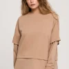 Bluza z warstwowymi rękawami unisex - orzechowa