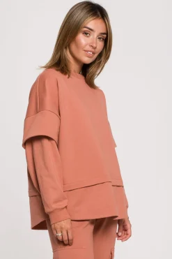 Bluza z warstwowymi rękawami unisex - ceglasta