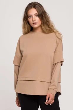 Bluza z warstwowymi rękawami unisex - orzechowa