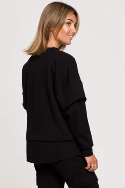 Bluza z warstwowymi rękawami unisex - czarna