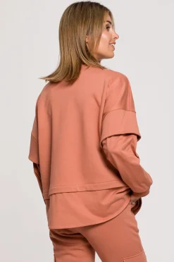 Bluza z warstwowymi rękawami unisex - ceglasta