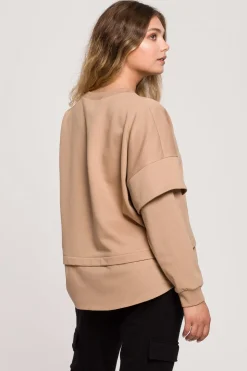 Bluza z warstwowymi rękawami unisex - orzechowa