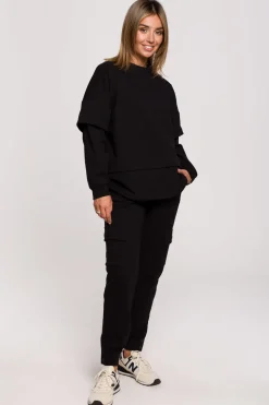 Bluza z warstwowymi rękawami unisex - czarna