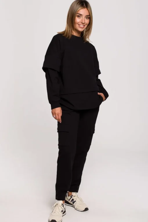 Bluza z warstwowymi rękawami unisex - czarna