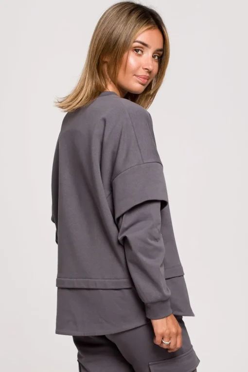 Bluza z warstwowymi rękawami unisex - antracytowa