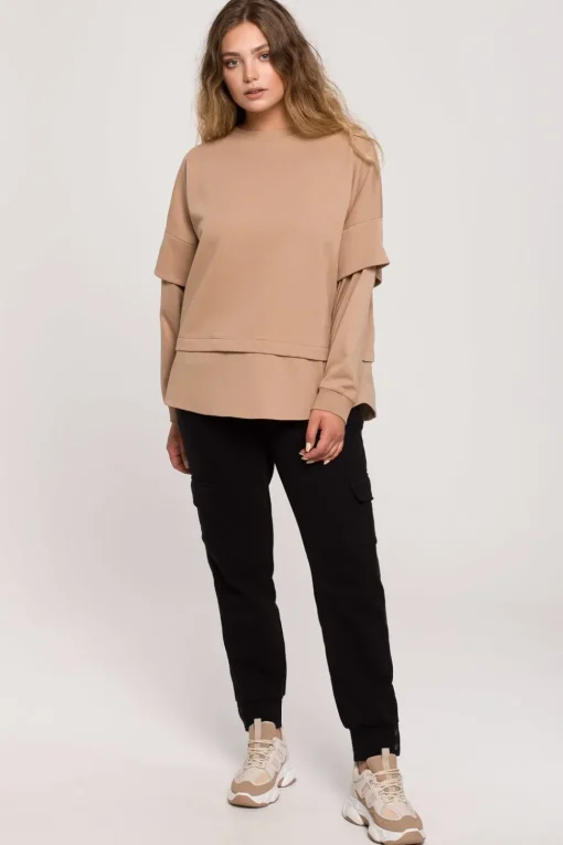Bluza z warstwowymi rękawami unisex - orzechowa