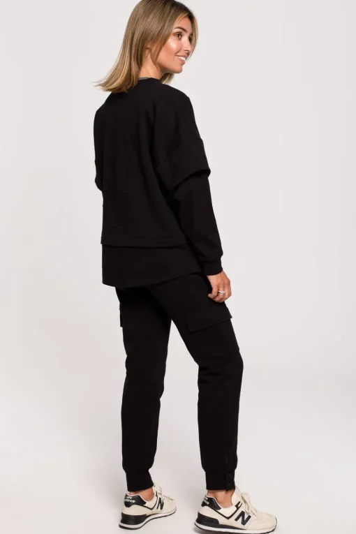 Bluza z warstwowymi rękawami unisex - czarna