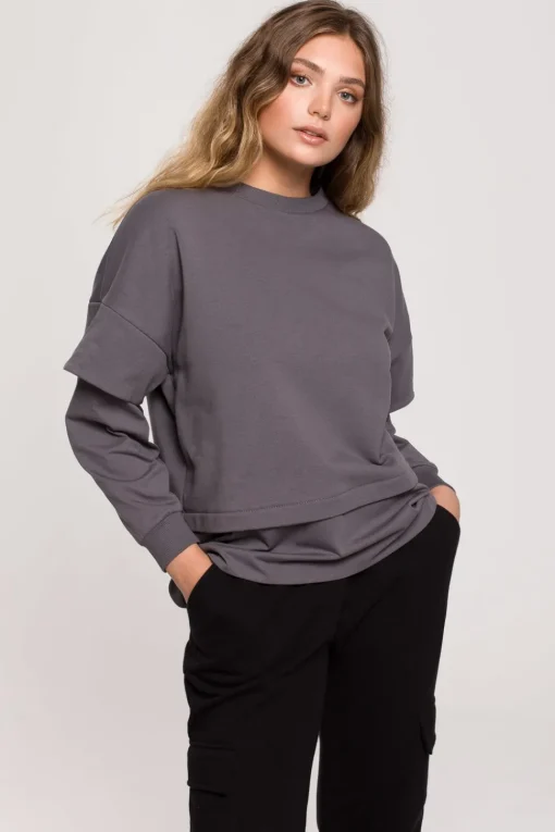 Bluza z warstwowymi rękawami unisex - antracytowa