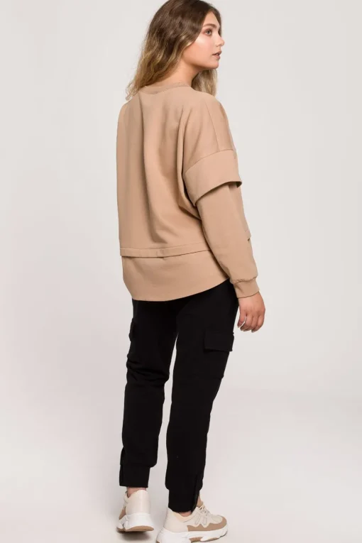 Bluza z warstwowymi rękawami unisex - orzechowa