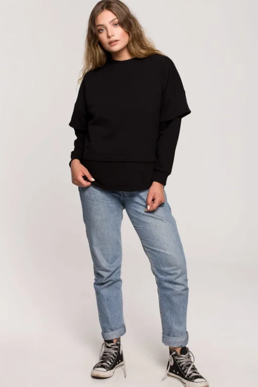 Bluza z warstwowymi rękawami unisex - czarna