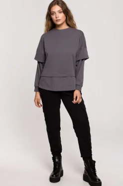 Bluza z warstwowymi rękawami unisex - antracytowa