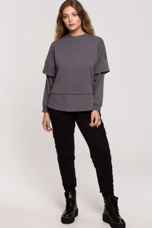Bluza z warstwowymi rękawami unisex - antracytowa