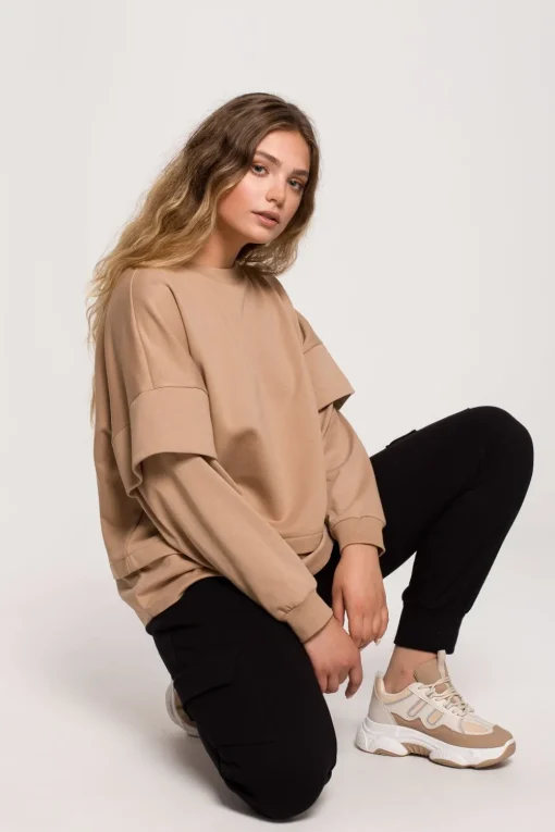 Bluza z warstwowymi rękawami unisex - orzechowa