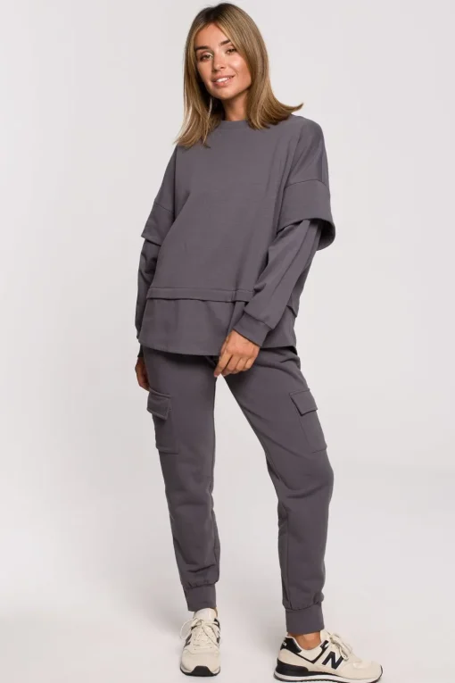 Bluza z warstwowymi rękawami unisex - antracytowa