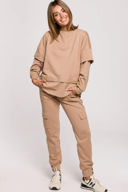 Bluza z warstwowymi rękawami unisex - orzechowa