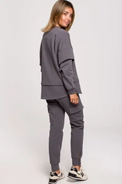 Bluza z warstwowymi rękawami unisex - antracytowa
