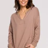 Bluza z wycięciem w dekolcie - cappuccino