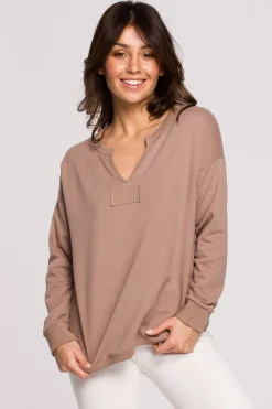 Bluza z wycięciem w dekolcie - cappuccino