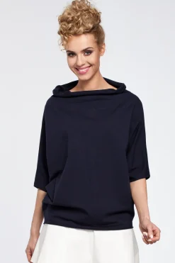 Bluzka kimono z krótkim rękawem - granatowa