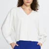 Bluzka oversize z dekoltem V - ecru