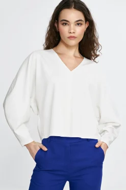 Bluzka oversize z dekoltem V - ecru