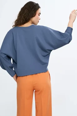 Bluzka oversize z dekoltem V - kobaltowa