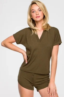 Bluzka z dekoltem V - khaki