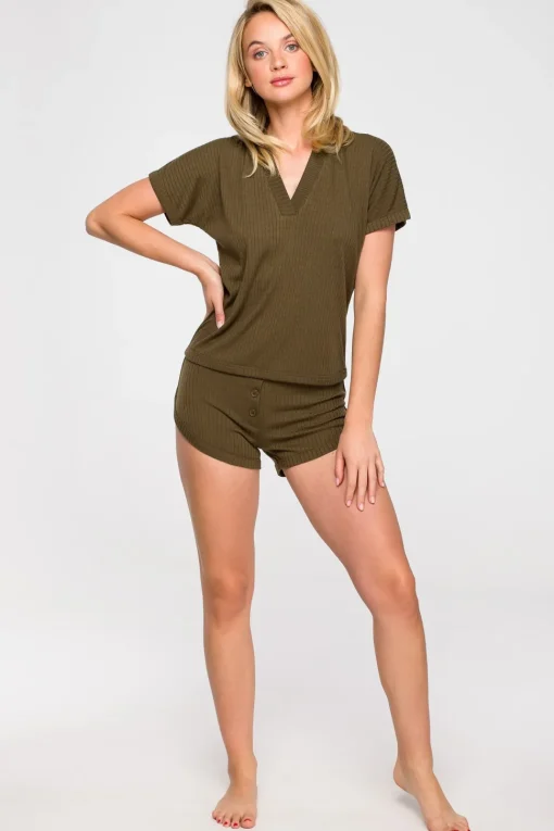 Bluzka z dekoltem V - khaki