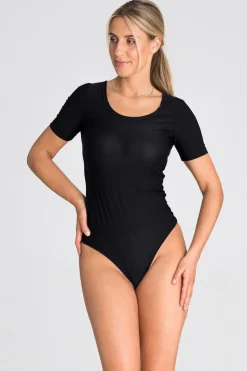 Body damskie z krótkim rękawem - czarne